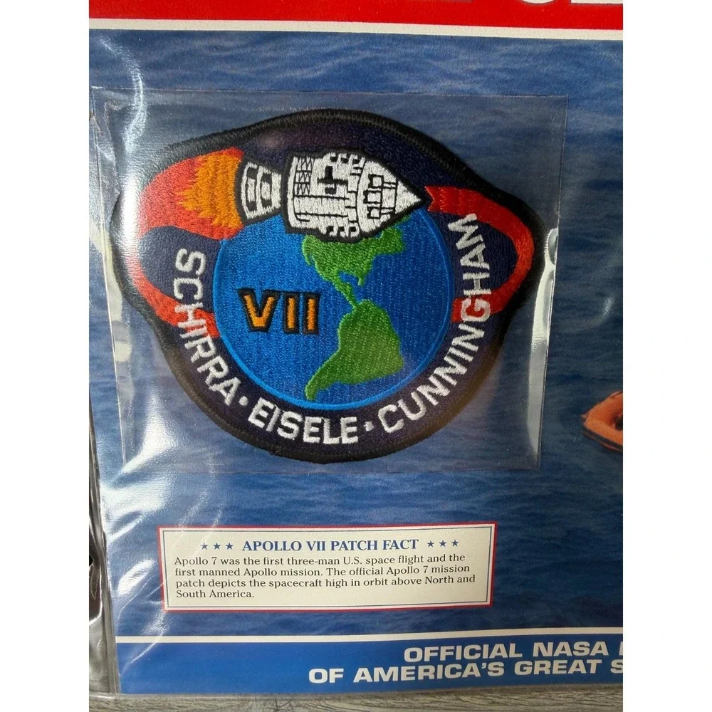 7 Vtg Official NASA Emblem Patch Apollo With Mission Data Card Facts Soyuz